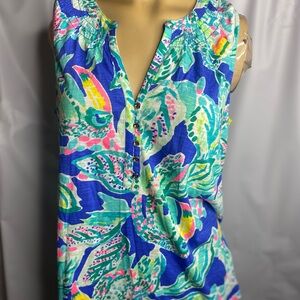 Lilly PulitzerNWT  Blue and Pink Floral Top sleeveless button down
